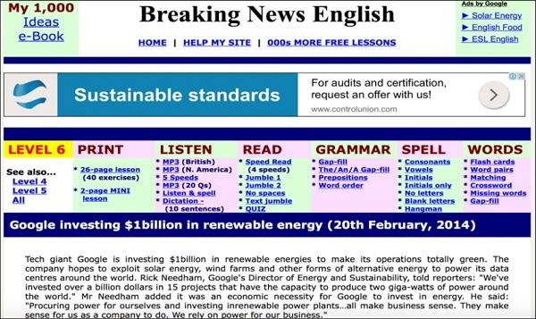 Breaking News English - website đọc báo Tiếng Anh miễn phí