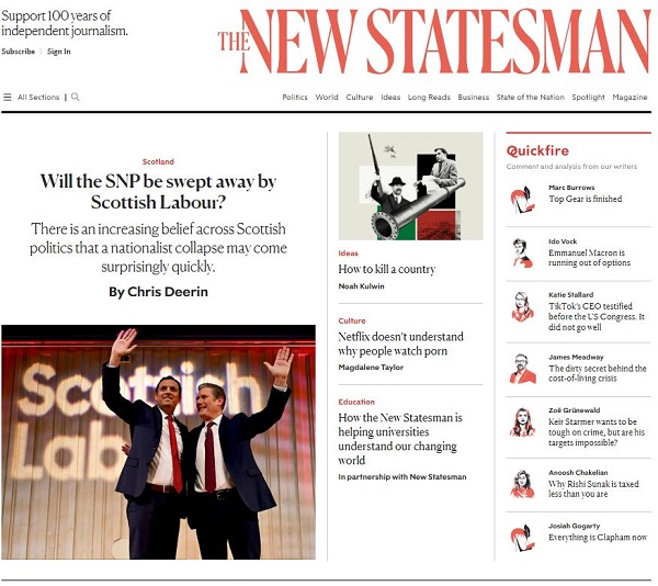Website đọc báo Tiếng Anh hay The New Statesman
