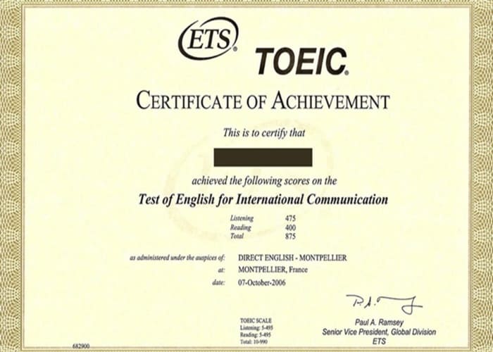 Bằng tiếng Anh Toeic