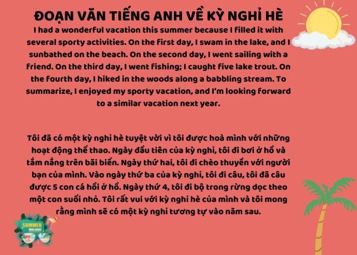 Đoạn văn hay về kỳ nghỉ hè trong tiếng Anh