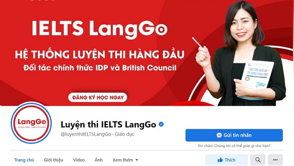Fanpage chính thức có tích xanh của Hệ thống luyện thi IELTS LangGo