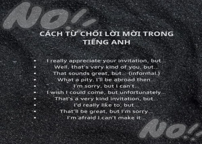 Mẫu câu từ chối lời mời trong tiếng Anh