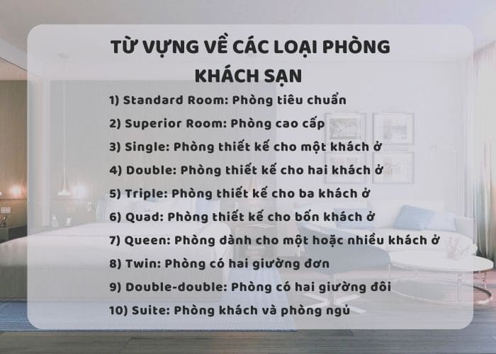 Tên các loại phòng khách sạn trong tiếng Anh